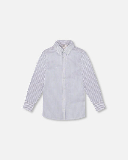 Long Sleeve Button Down Shirt Navy Blue Stripes