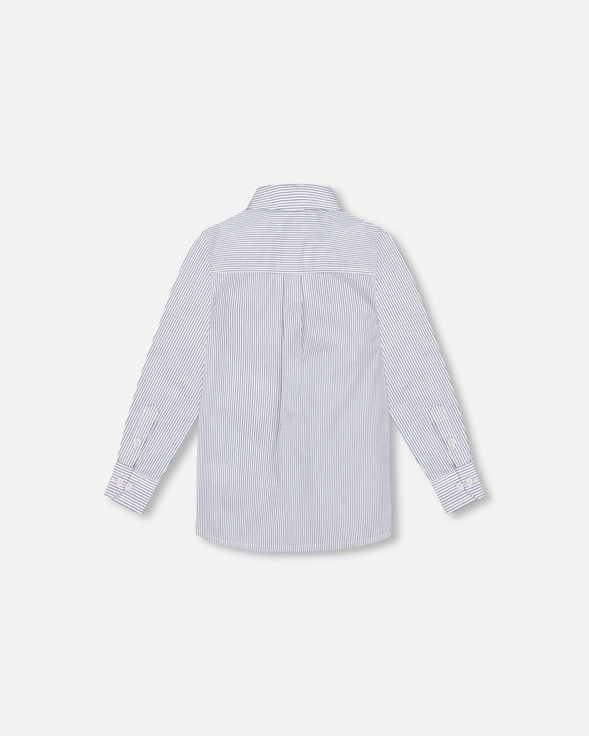 Long Sleeve Button Down Shirt Navy Blue Stripes