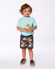 Two-Piece Top And Short Set Monkey On Navy And Turquoise Moped