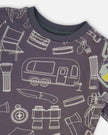 Printed Organic Cotton Tee Grayish Blue And Camping