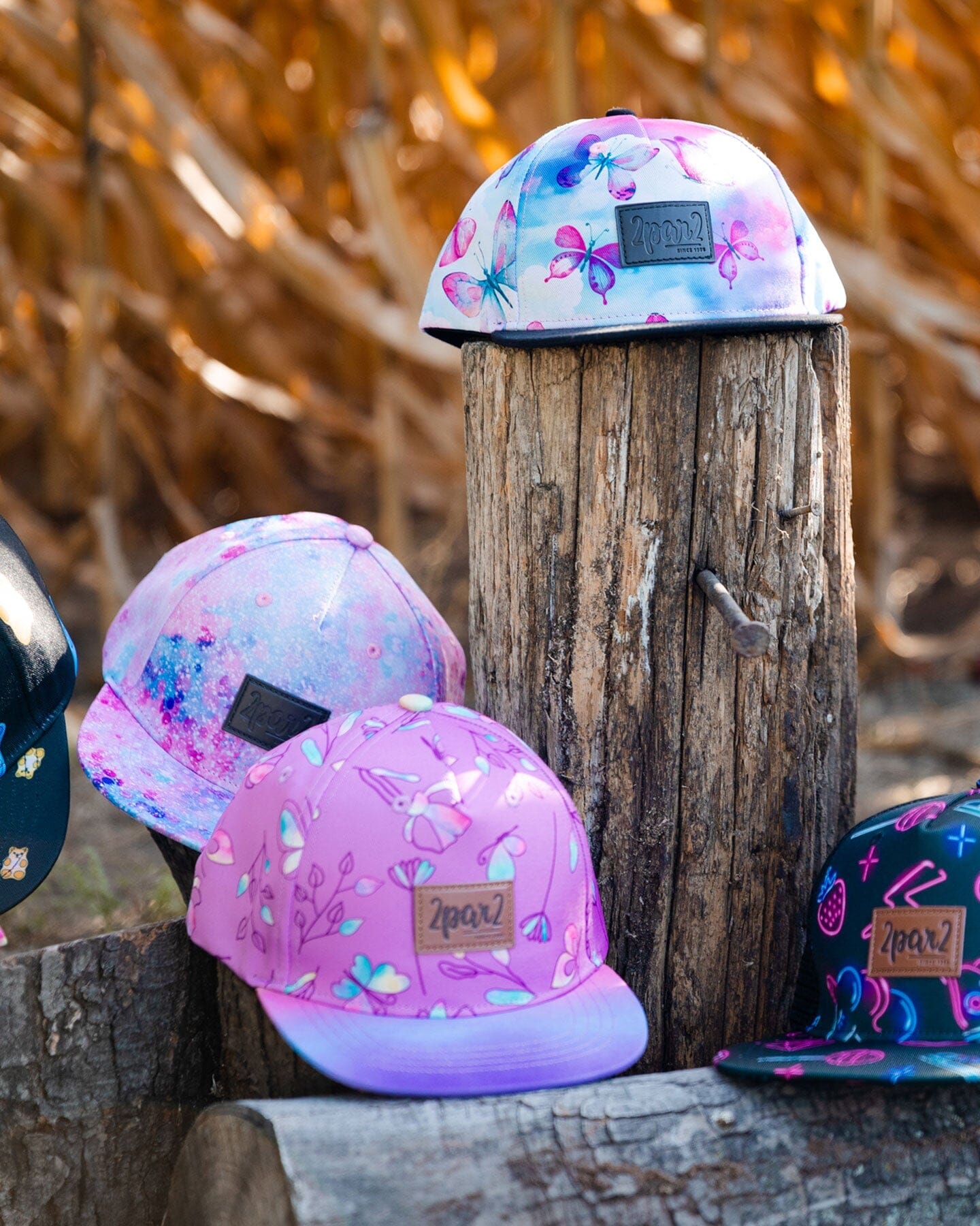 Printed Cap Old Mauve And Multicolored Butterflies