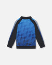 Printed Full Zip Athletic Cardigan Blue And Black