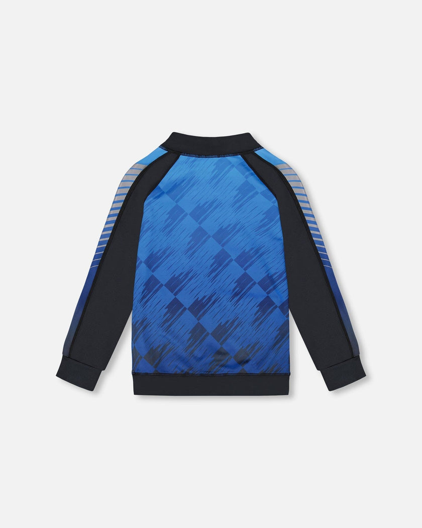 Printed Full Zip Athletic Cardigan Blue And Black