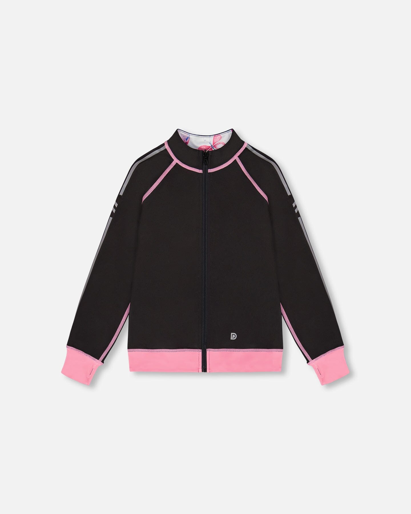 Printed Reversible Full Zip Athletic Cardigan Pink, Blue And Butterflies