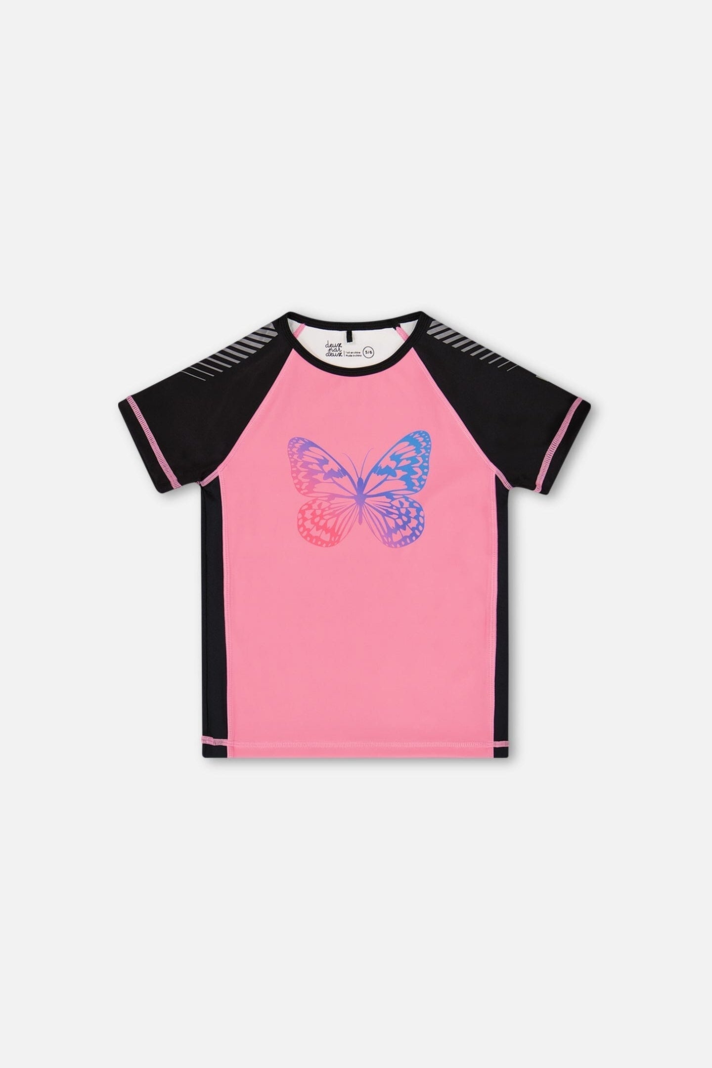 Printed Short Sleeve Athletic Top Pink With Butterflies