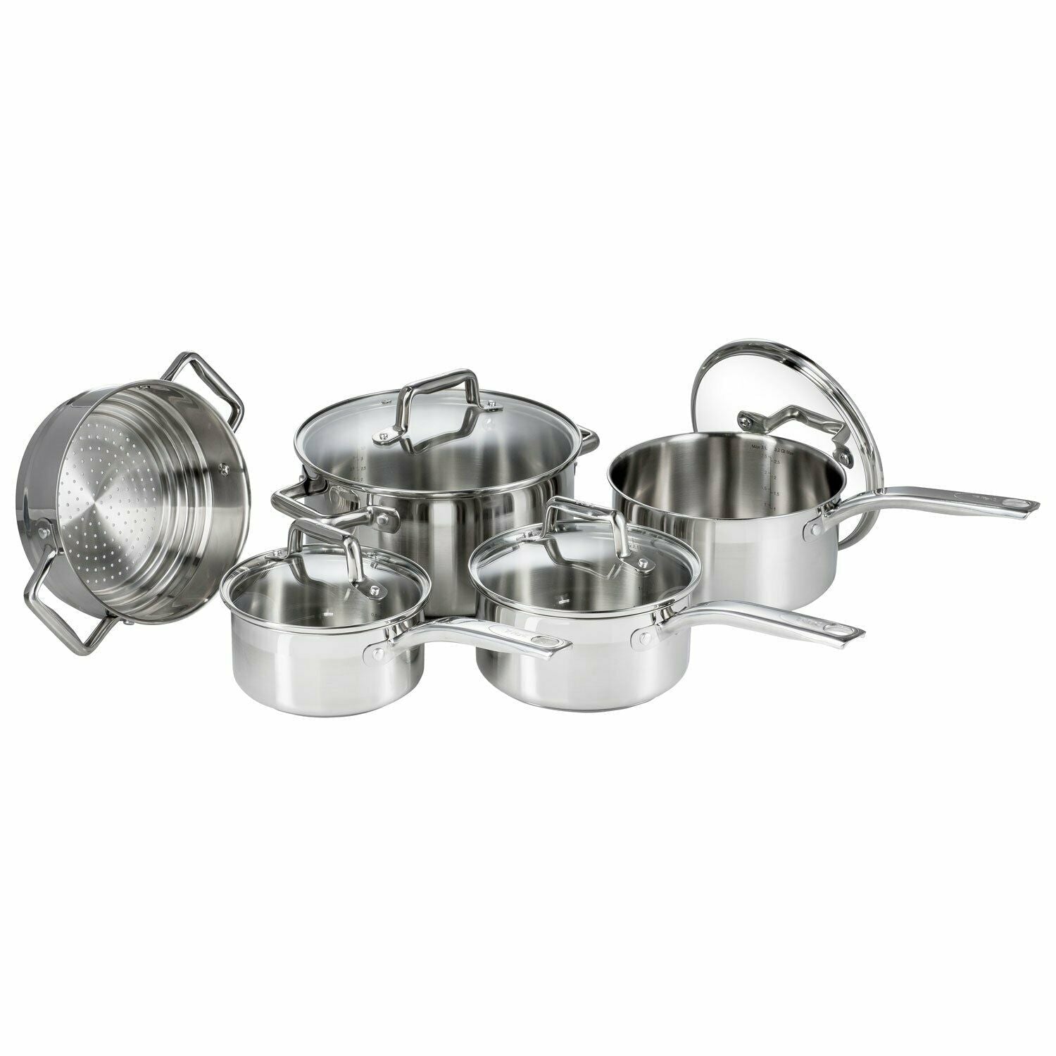 T-FAL 9 Piece Inspire Pot Set - Blemished package with full warranty - G707S974