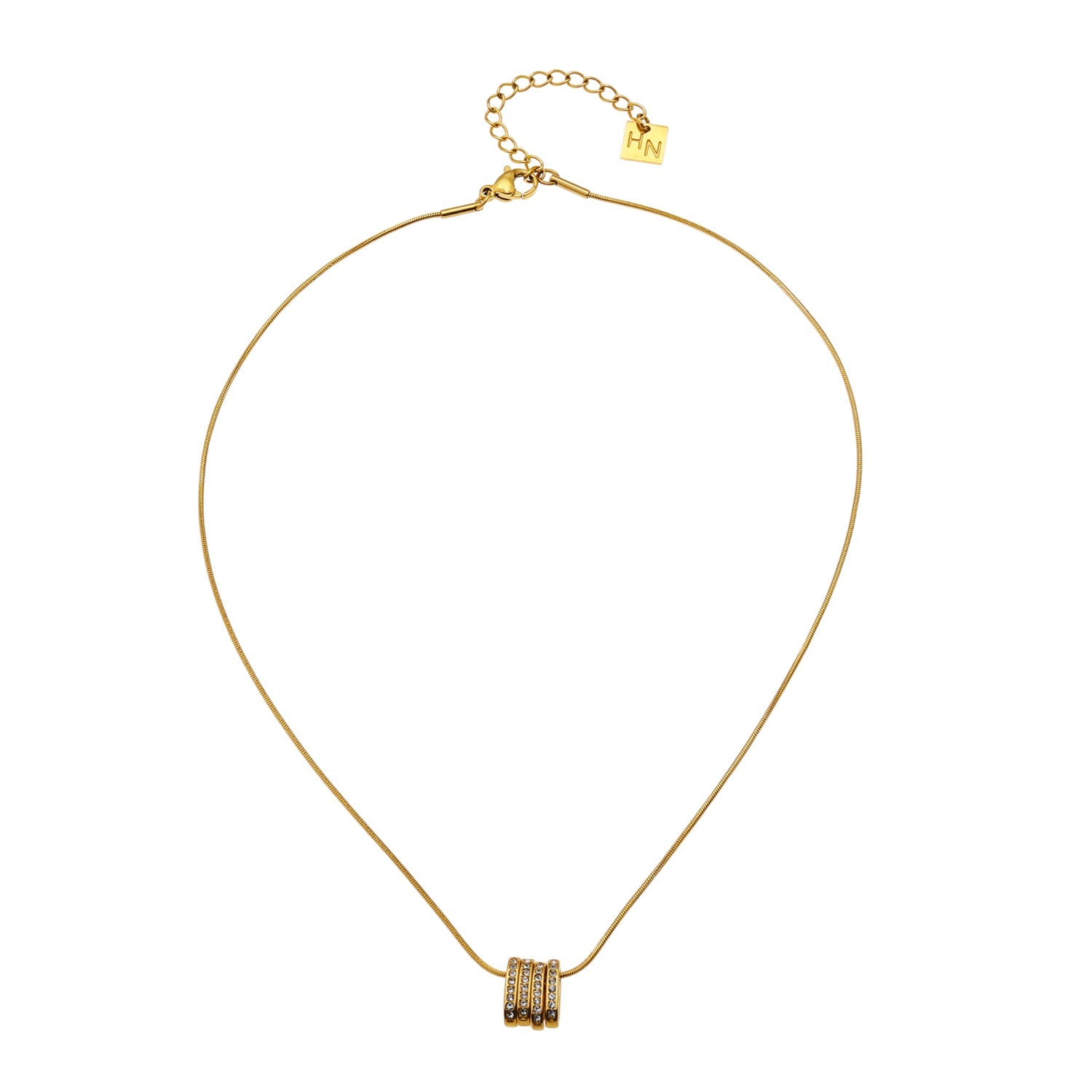 GARNA Gold : Mini chaîne à maillons serpentin ornés de breloques ovales serties de zircons.