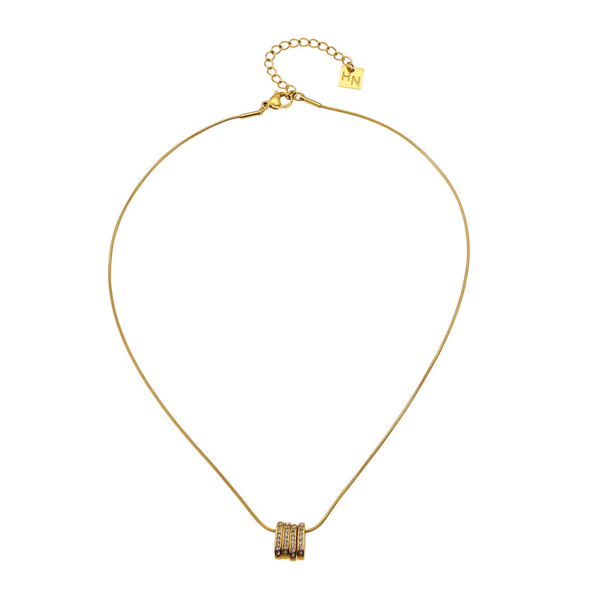 GARNA Gold : Mini chaîne à maillons serpentin ornés de breloques ovales serties de zircons.