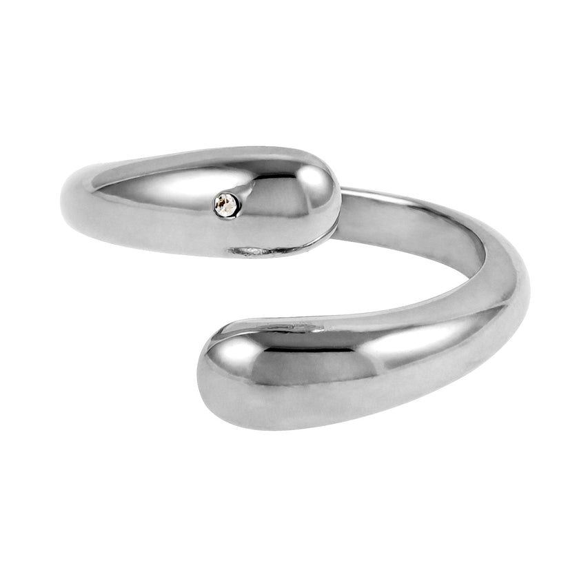 GARUVA : Bague abstraite moderne avec pierre précieuse en zircone solitaire en or blanc (ton argenté)