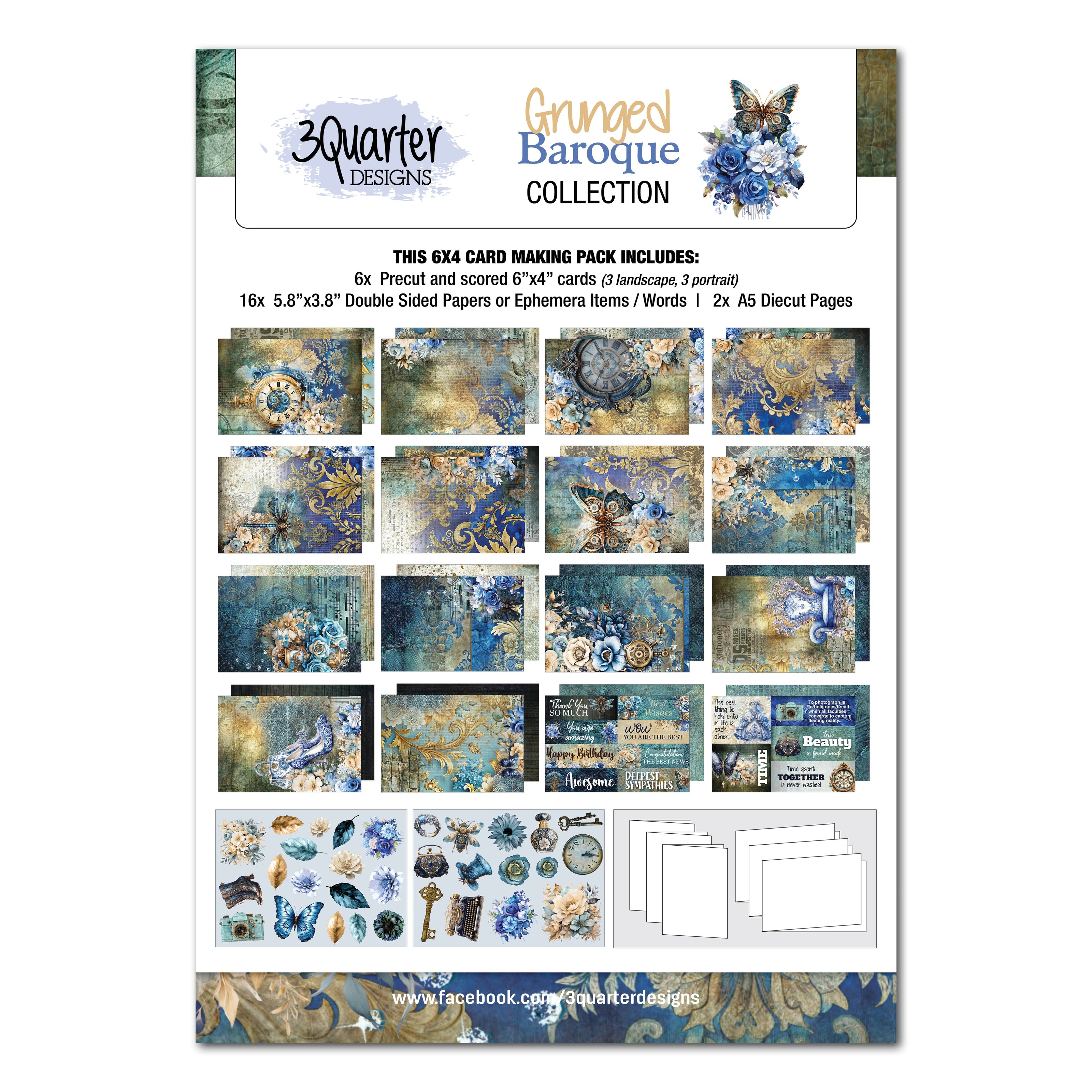 3Quarter Designs Grunged Baroque  6x4 Card Pack