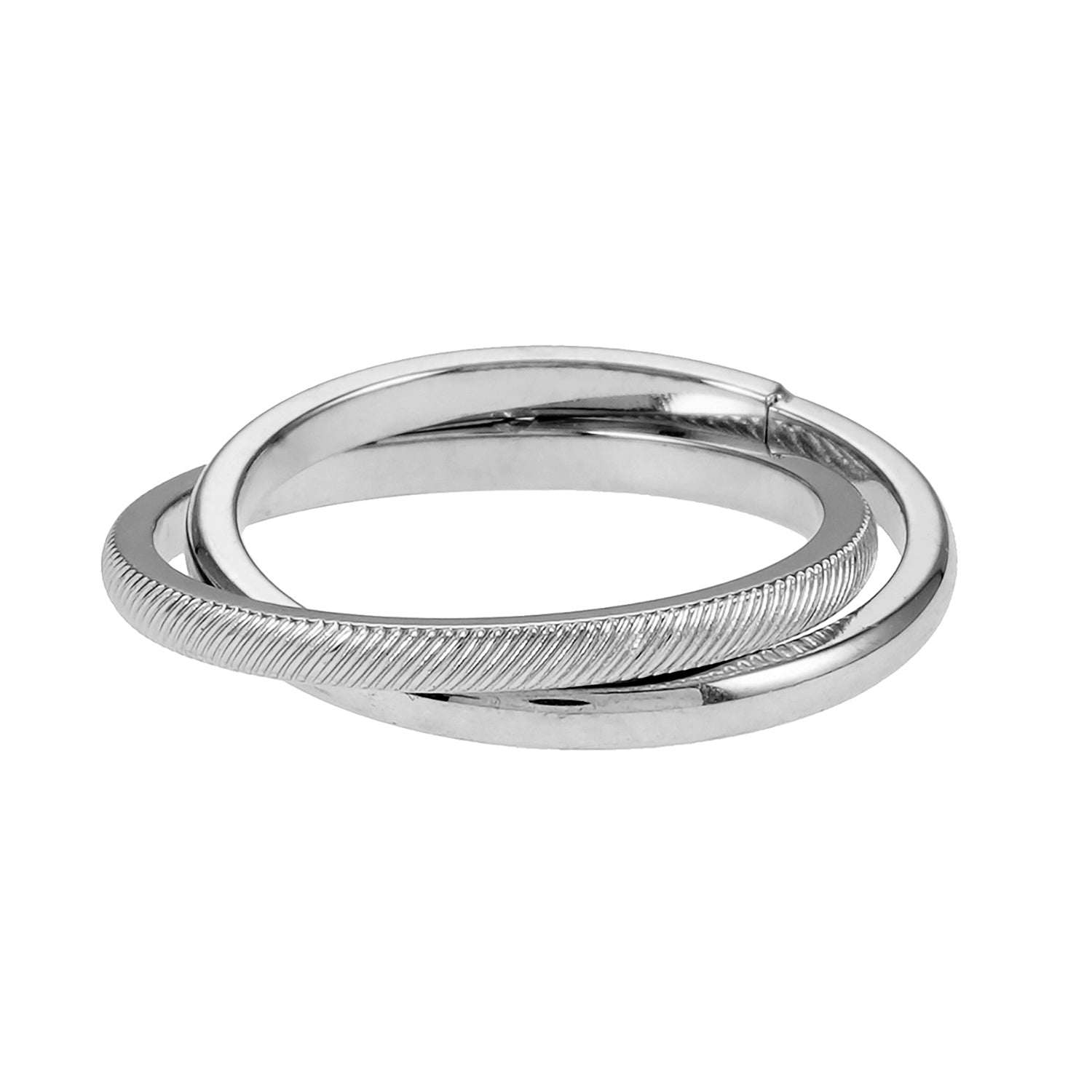 GILBERT : Bague à porter en superposition, double bande entrelacée, en or blanc (ton argenté)