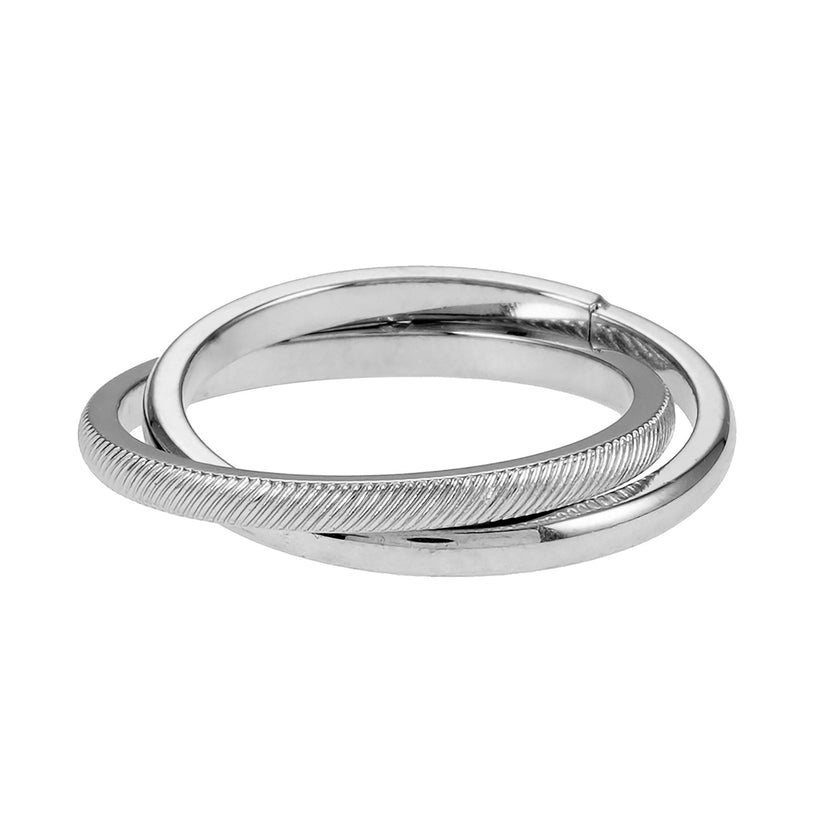 GILBERT : Bague à porter en superposition, double bande entrelacée, en or blanc (ton argenté)