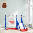 Qaba 4-in-1 Slide and Swing Set with Basketball Hoop, Climber, for Ages 1.5-4 Boys Girls Toddler, Rocket Themed, Dark Blue
