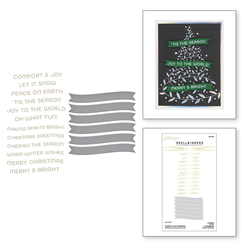 Comfort & Joy Sentiments Hot Foil Plate & Die Set from the Glimmer for the Holidays Collection