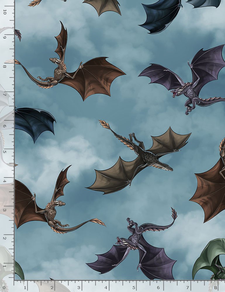 Dragon's Lair by Timeless Treasures - Dragons Repeat - Sky