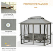 Outsunny 3 Person Outdoor Patio Daybed 3 in 1 Canopy Gazebo Swing Chair Garden Hammock with Mesh Mosquito Net and Sun Shade Grey