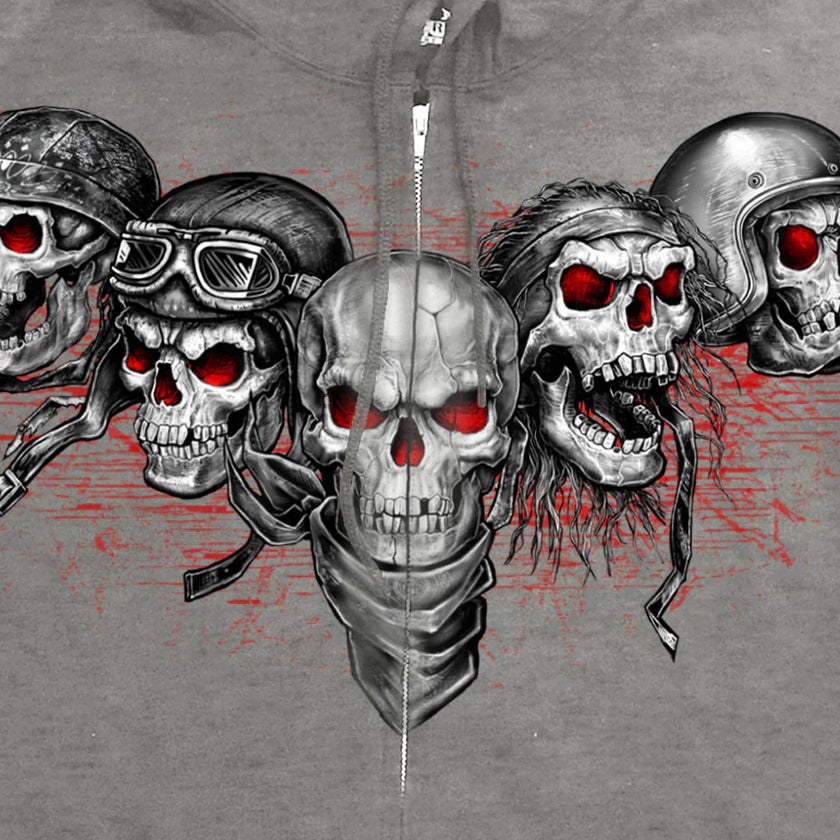 Men's Five Skull Zip Up Hoodie
