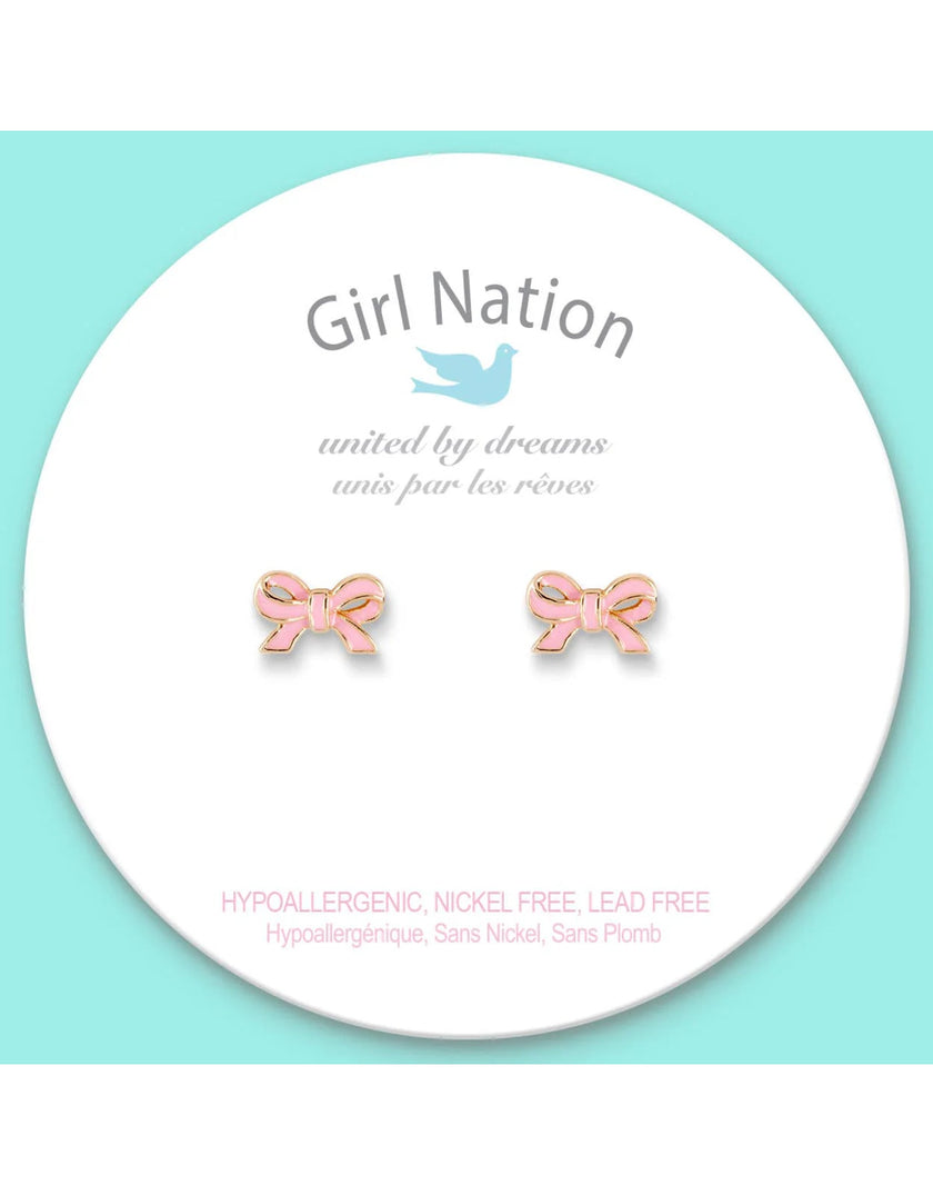 Enamel Stud Earrings - Pretty Pink Bow - Girl Nation