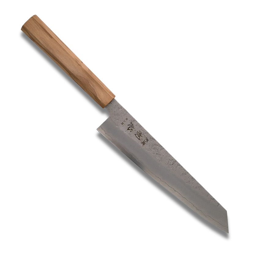 Ginrei Silver 3-Layer Nashiji Kiritsuke Gyuto Knife Olive Wood Handle