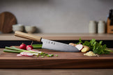 Ginrei Silver 3-Layer Nashiji Santoku Knife 170mm Olive Wood Handle