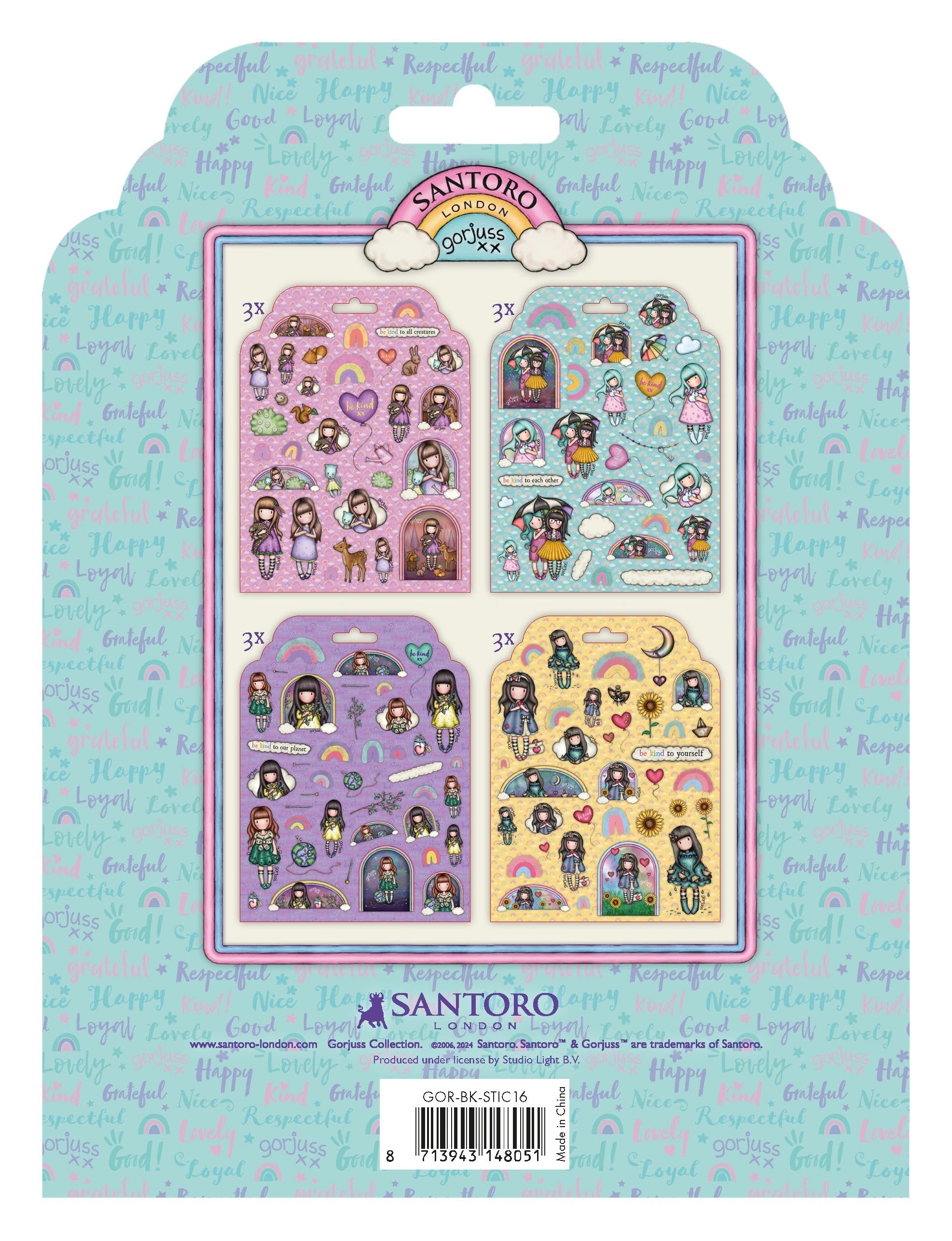 SAN Stickers Gorjuss - Be Kind 4x3 designs 152x203x3mm 12 SH nr.16