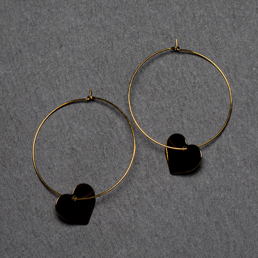 Heart On Hoop Earring In Gold Plate