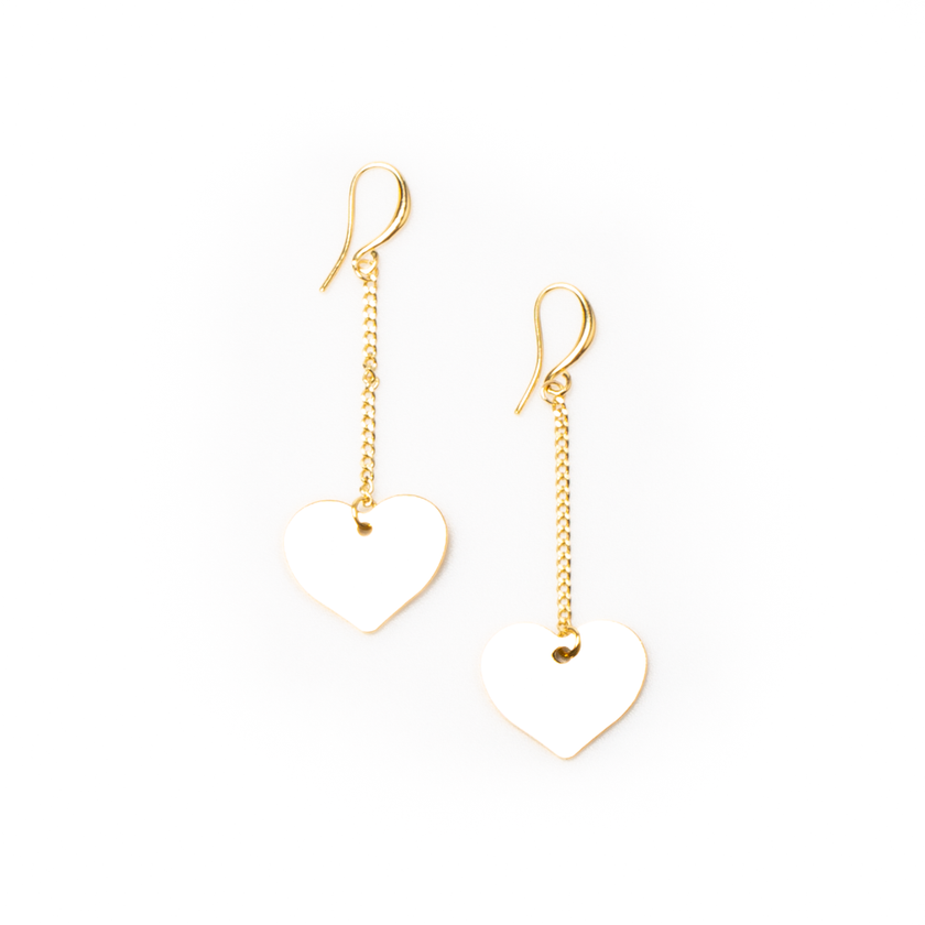 Drop Chain Heart Earring In Gold Plate