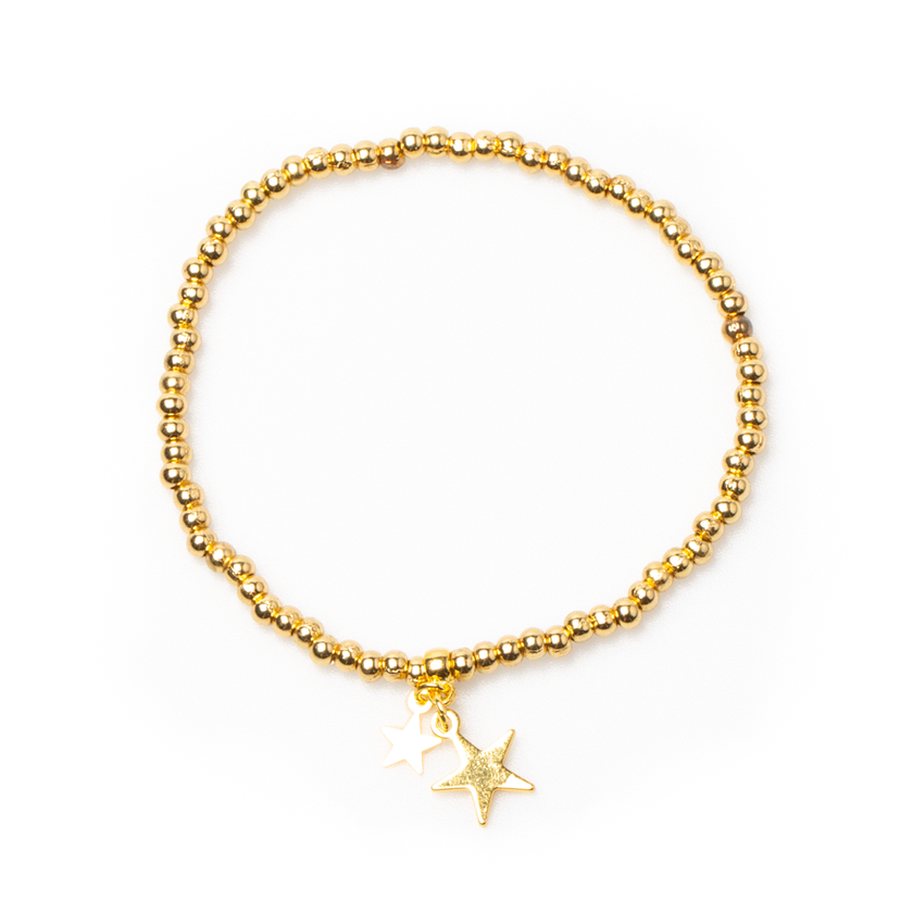 Elasticated Star Charm Bracelet In Gold Plate