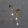 Double Drop Star Chain Stud Earring In Gold Plate
