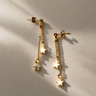 Double Drop Star Chain Stud Earring In Gold Plate