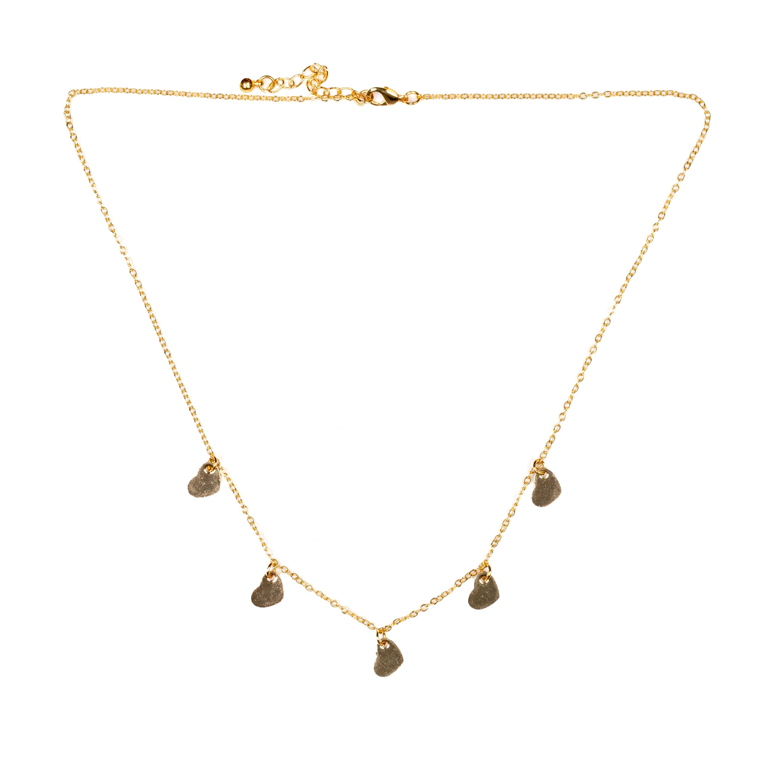 Five Heart Necklace- Gold Plate