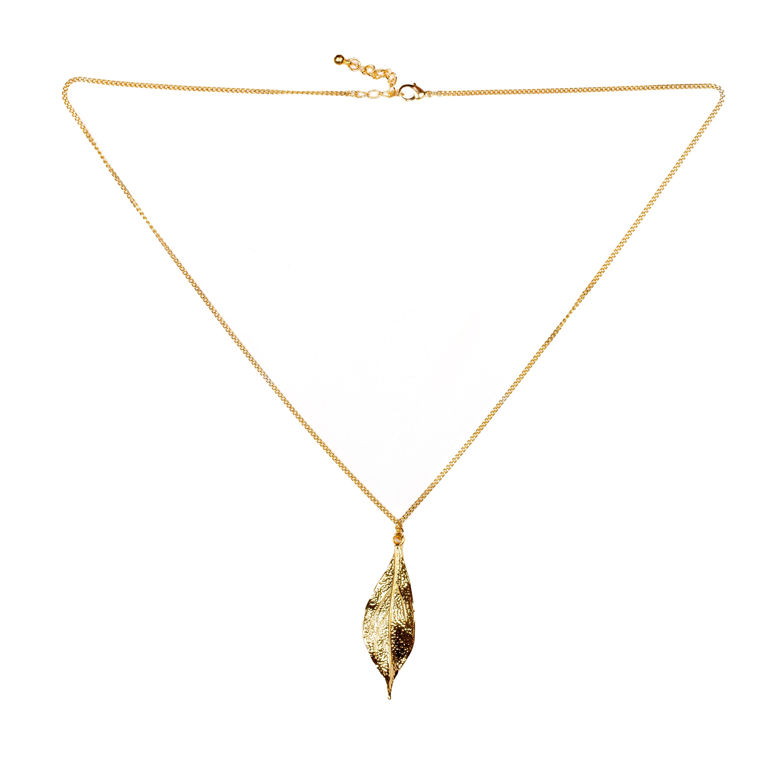 Textured Leaf Pendant on Chain- Gold Plate