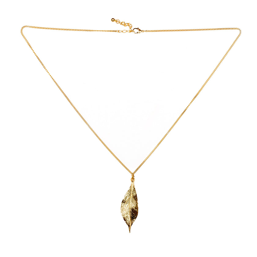 Textured Leaf Pendant on Chain- Gold Plate