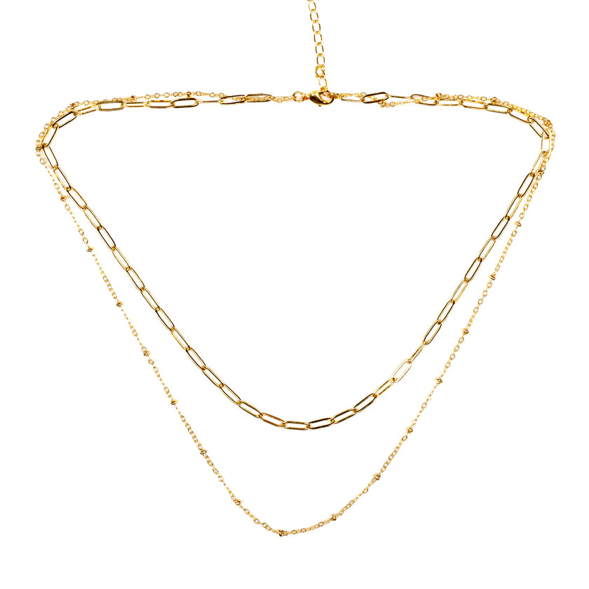 Double Chain Necklace- Gold Plate