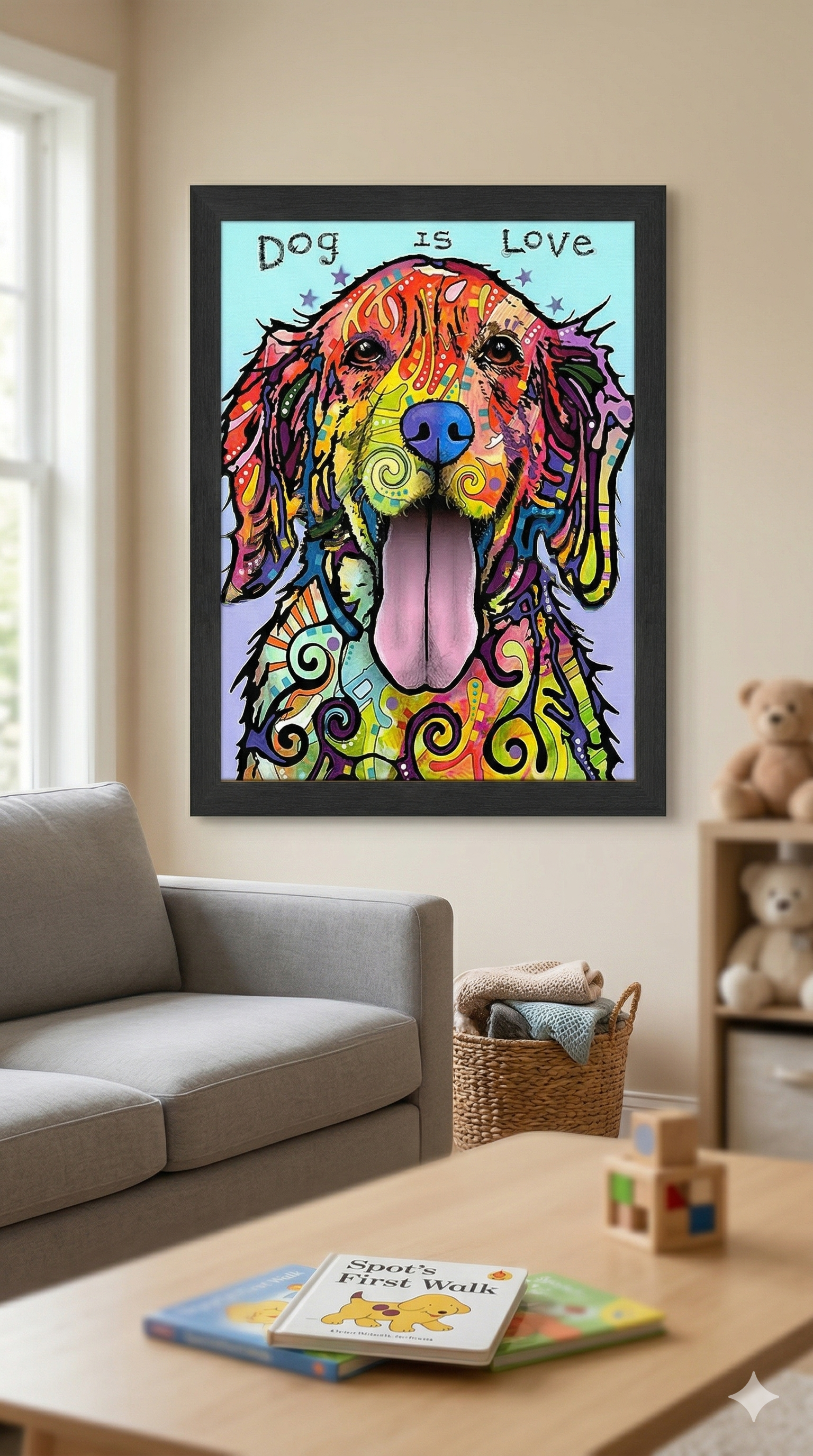 LOVE AND A DOG COLORFUL POP ART FRAMED WALL DECOR (33.5