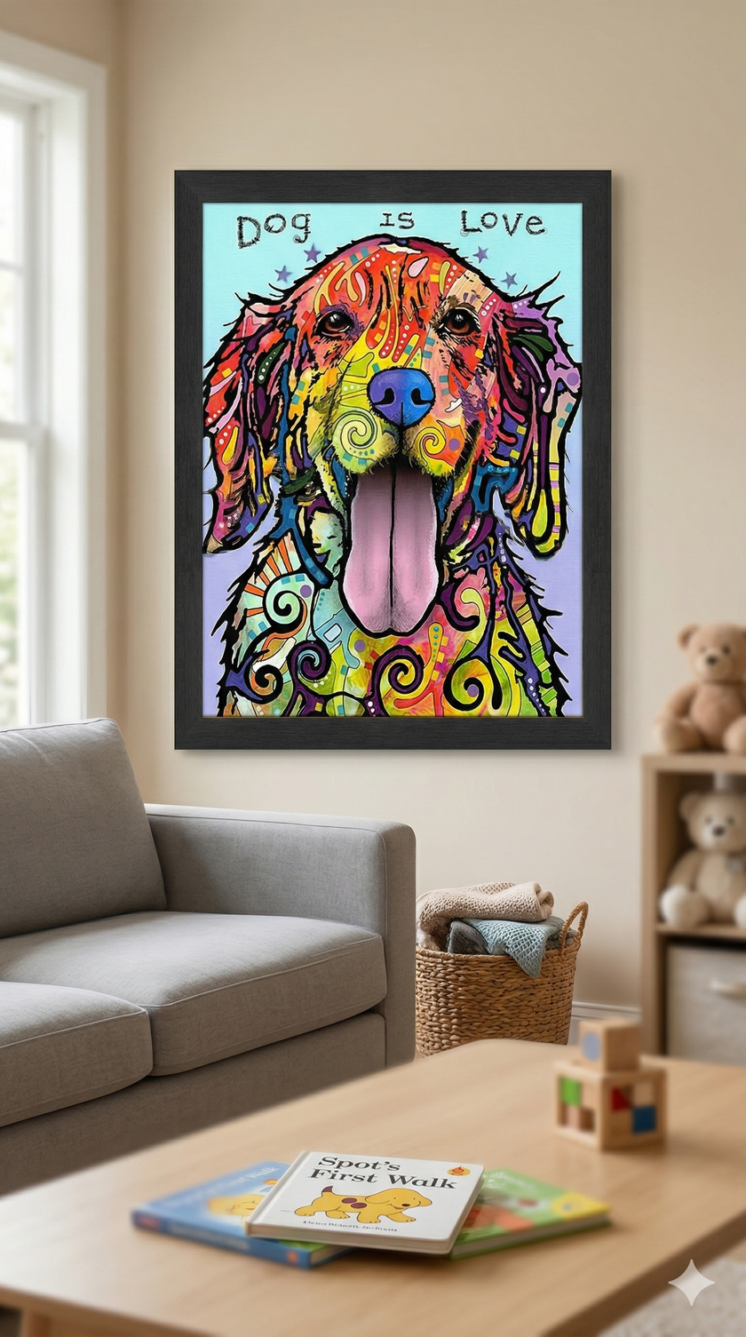 LOVE AND A DOG COLORFUL POP ART FRAMED WALL DECOR (33.5