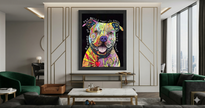 BEWARE OF PIT BULLS COLORFUL  FRAMED CANVAS WALL ART (33.5