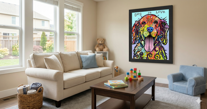 LOVE AND A DOG COLORFUL POP ART FRAMED WALL DECOR (33.5