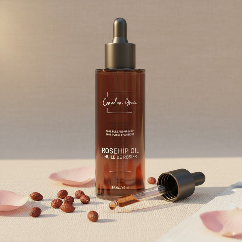 Huile de Rose Musquée 100% Bio de Canadian Grace – Pressée à froid, Pure et Premium pour la régénération et l'hydratation de la peau.