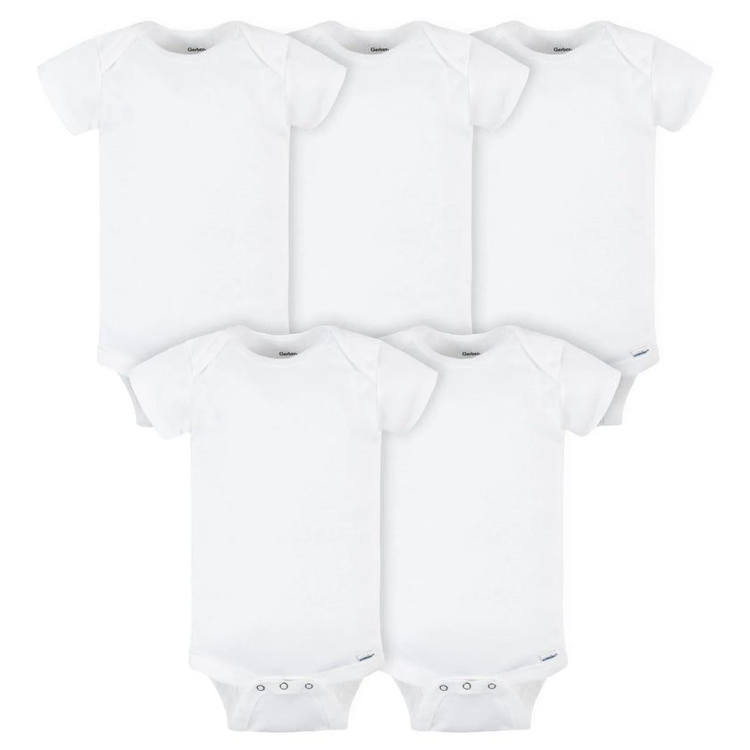 Gerber® 5 Pack Baby Neutral White Short Sleeve Onesies® Bodysuits NB/3-6M/6-9M