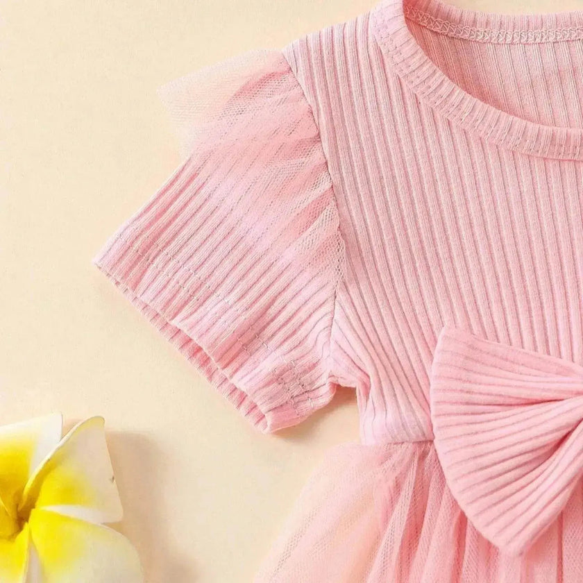 Girls' Multi-color Mesh Flounced Sleeve Short Sleeved Kazakhstan Dress