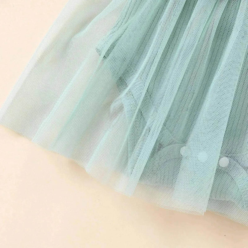 Girls' Multi-color Mesh Flounced Sleeve Short Sleeved Kazakhstan Dress