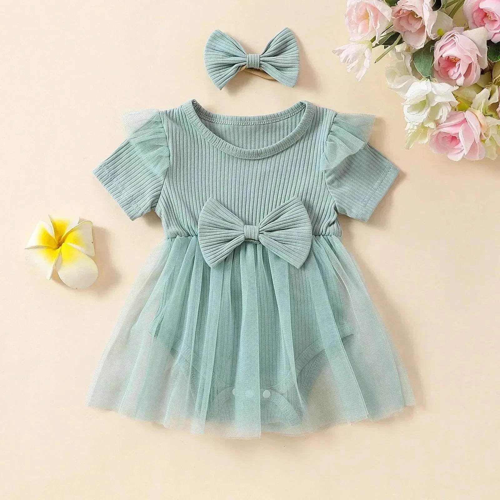 Girls' Multi-color Mesh Flounced Sleeve Short Sleeved Kazakhstan Dress