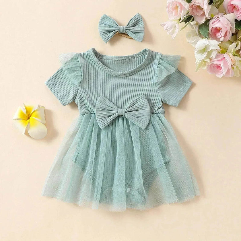 Girls' Multi-color Mesh Flounced Sleeve Short Sleeved Kazakhstan Dress