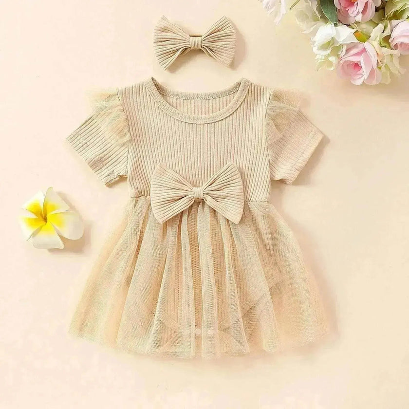 Girls' Multi-color Mesh Flounced Sleeve Short Sleeved Kazakhstan Dress