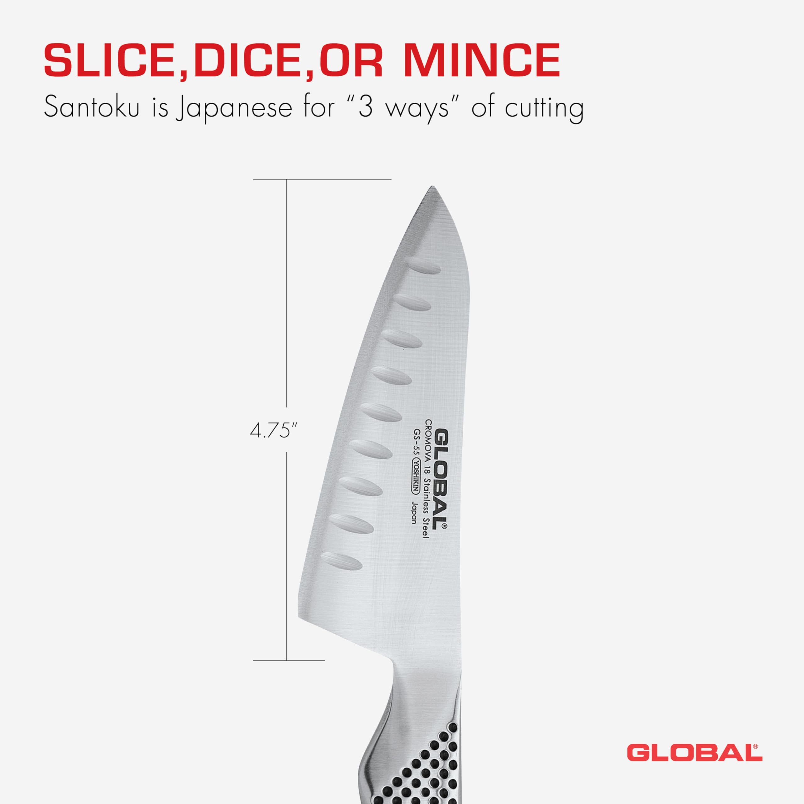 Global - Couteau Santoku Oriental à rainures 12cm/4.75