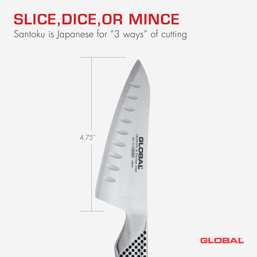 Global - Couteau Santoku Oriental à rainures 12cm/4.75