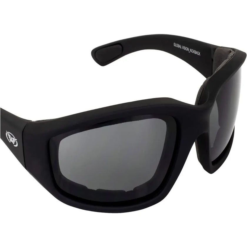 Global Vision Kickback Padded Motorcycle Sunglasses. Matte Black Soft-Touch Riding Glasses