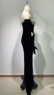 Gloves Hollow-out Low Cut Velvet Tube Top Dress Dinner Party