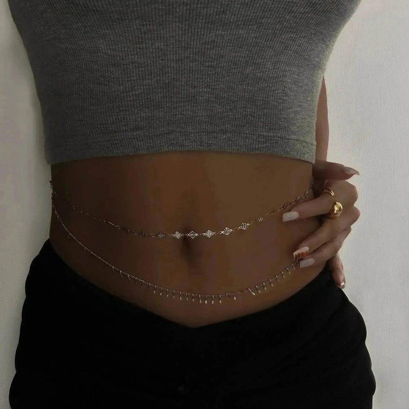 Gold-plated Titanium Steel Vintage Tassel Diamond Piece Waist Chain